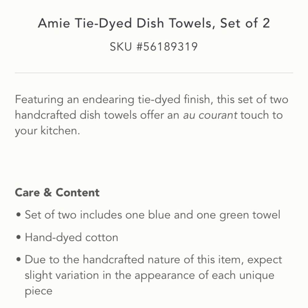 Anthropologie Amie tie-dye dish towel Set/2 NWT - Picture 2 of 3